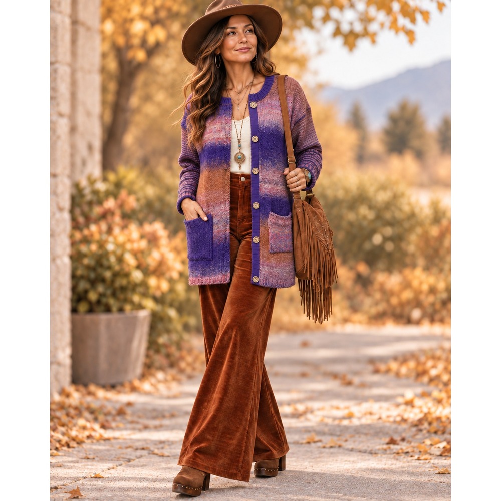 Sundance Hued Isles Cardigan Women L Wool Blend Made Italy Boho Mountain Sweater